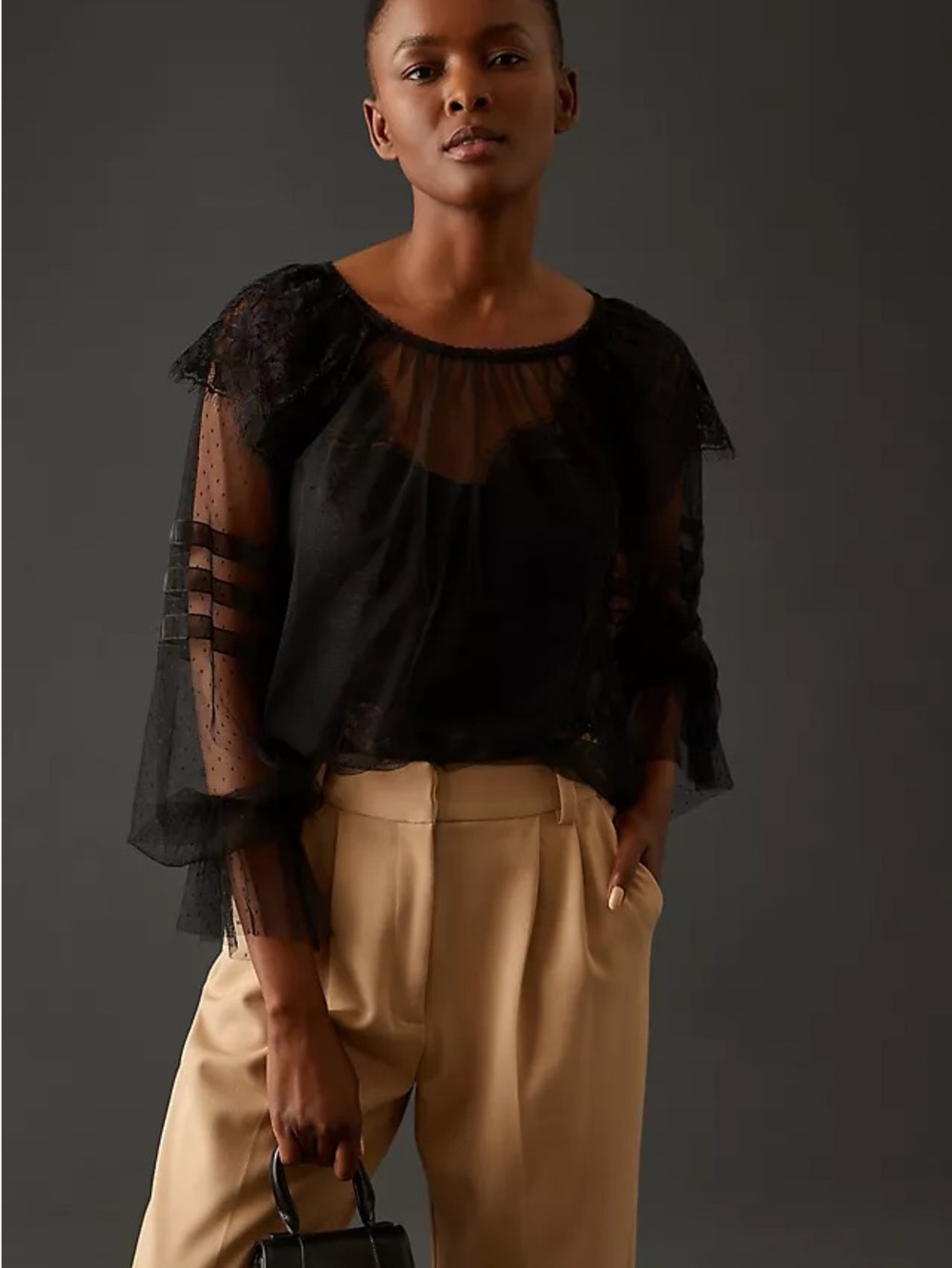 Anthropologie Lace Tulle Blouse Sheer Lace Dot Goth Grunge Festive